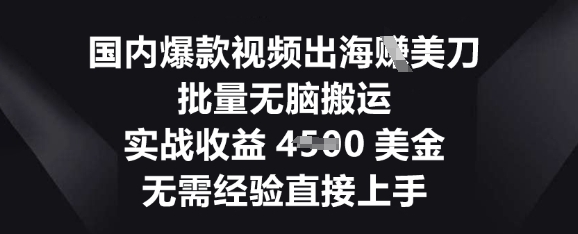 国内爆款视频出海挣美刀，批量无脑搬运，实战收益4.5k，无需经验直接上手-众创网