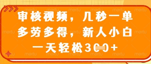 最新审核视频,几秒一单,多劳多得,新人小白一天轻松3张【揭秘】-众创网