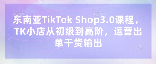 东南亚TikTok Shop3.0课程,TK小店从初级到高阶,运营出单干货输出-众创网